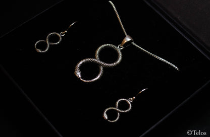 Sterling Silver Infinity Snake Necklace And Earrings set