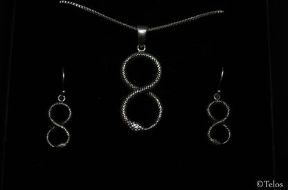 Sterling Silver Infinity Snake Necklace And Earrings set