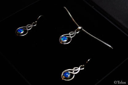 Sterling Silver Opal Necklace and Earrings set