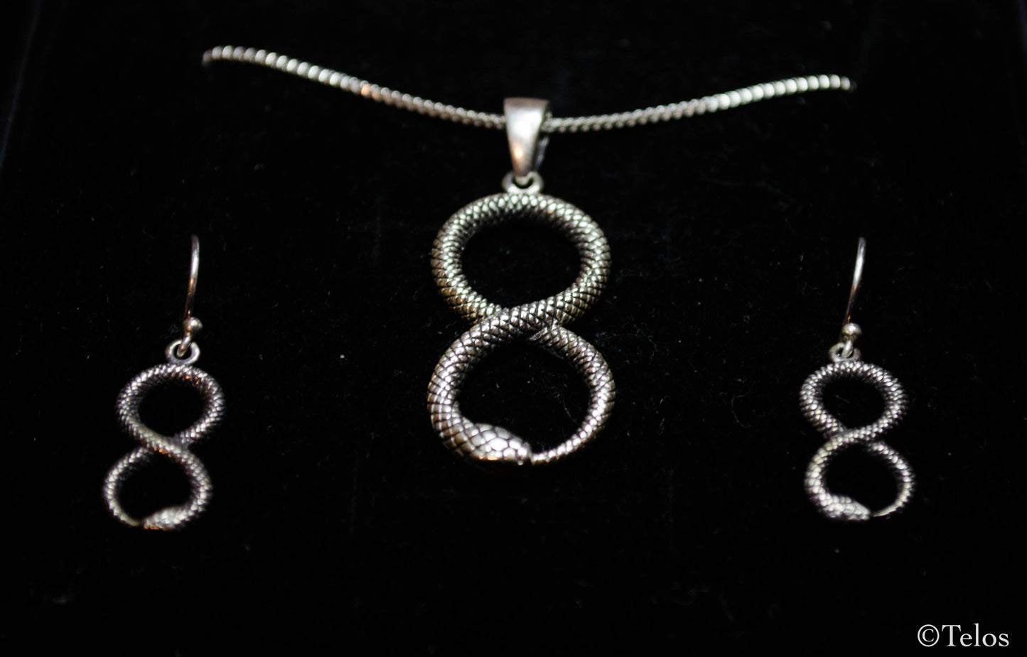 Sterling Silver Infinity Snake Necklace And Earrings set