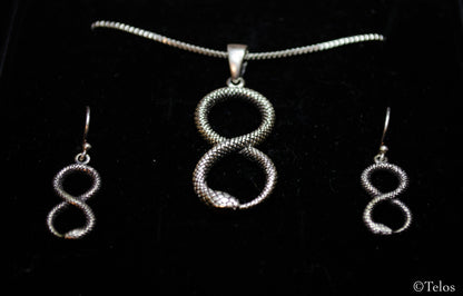 Sterling Silver Infinity Snake Necklace And Earrings set