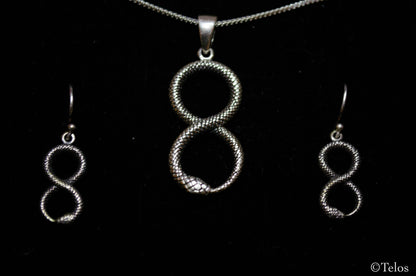 Sterling Silver Infinity Snake Necklace And Earrings set