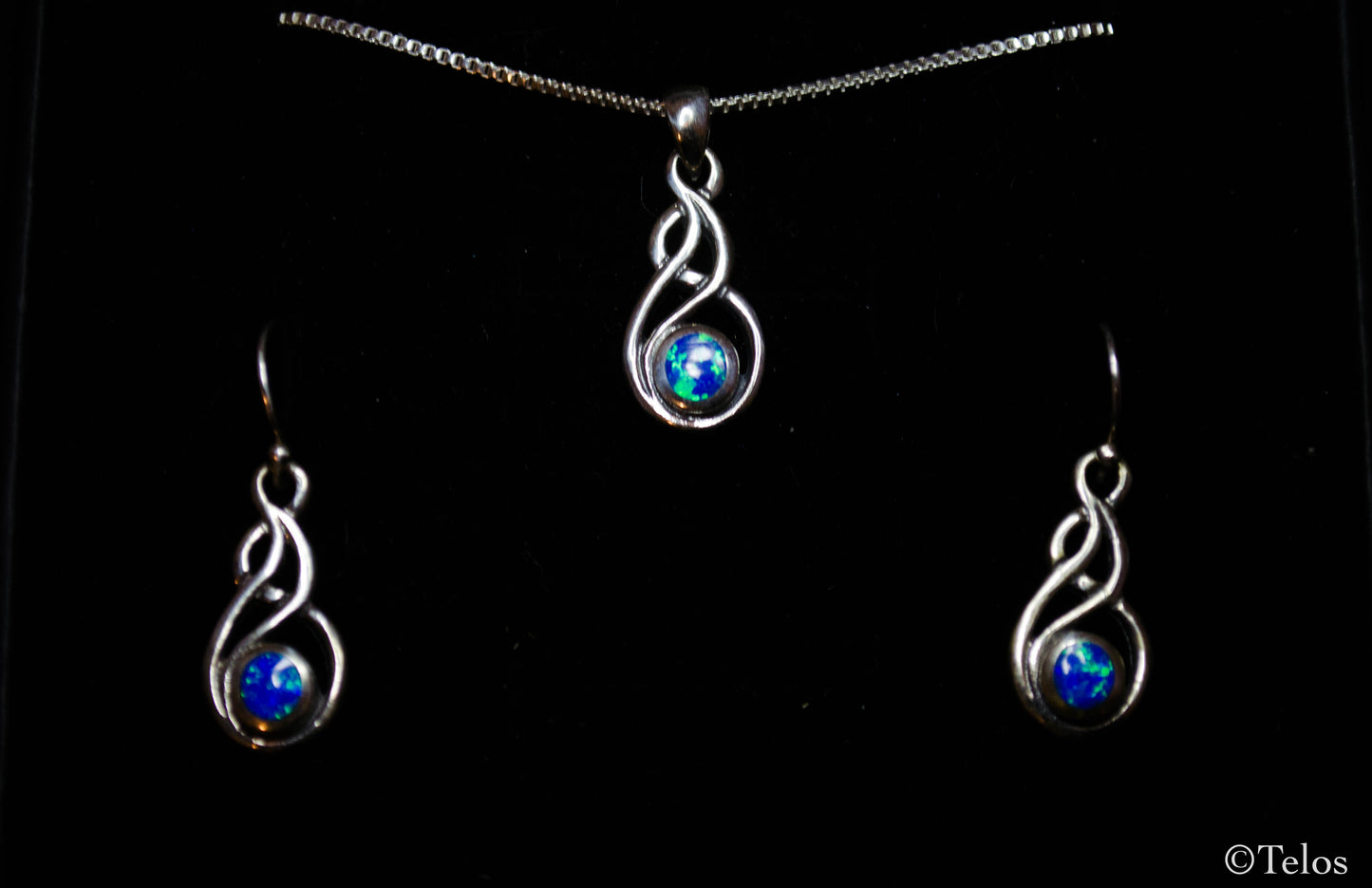 Sterling Silver Opal Necklace and Earrings set