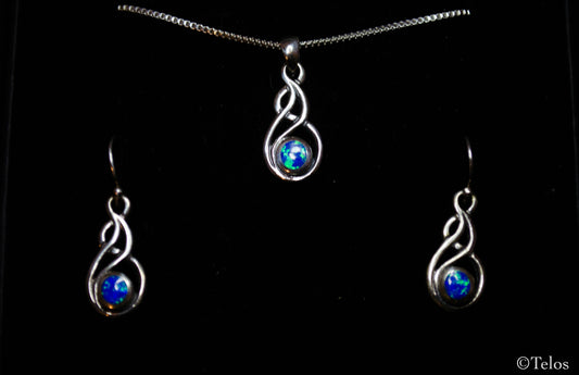 Sterling Silver Opal Necklace and Earrings set