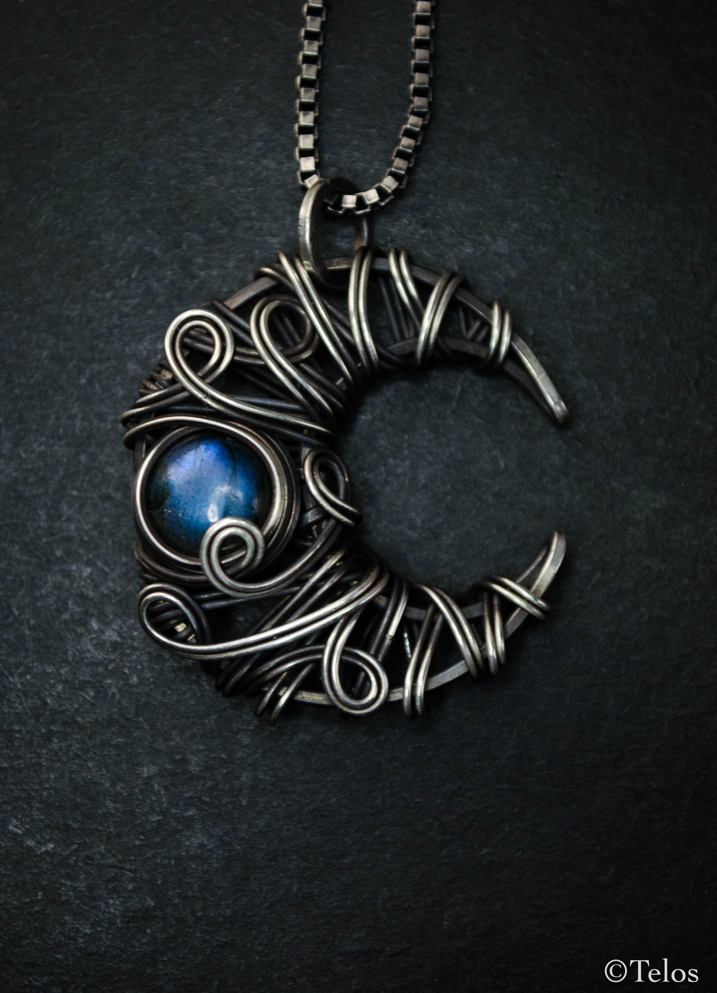 Sterling Silver Crescent Moon Labradorite Necklace