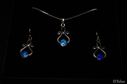 Sterling Silver Opal Necklace and Earrings set