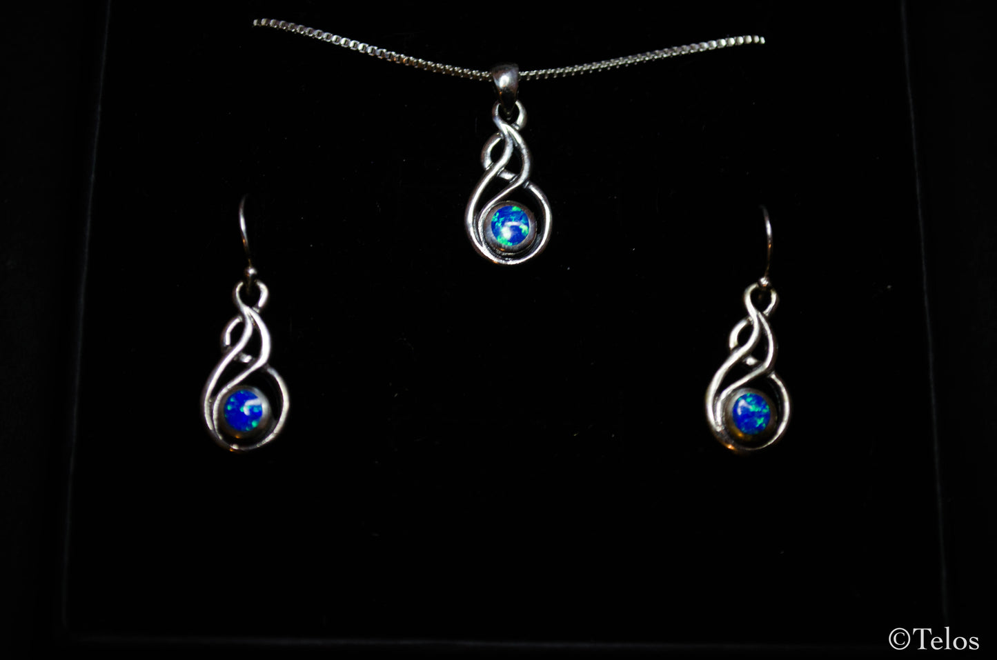 Sterling Silver Opal Necklace and Earrings set