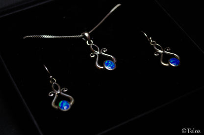 Sterling Silver Opal Necklace and Earrings set