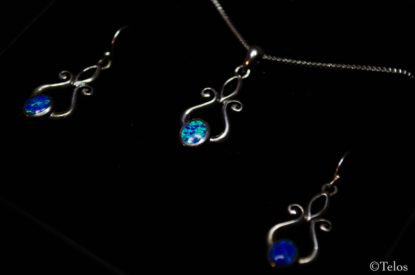 Sterling Silver Opal Necklace and Earrings set