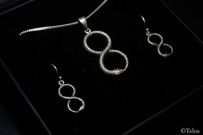 Sterling Silver Infinity Snake Necklace And Earrings set