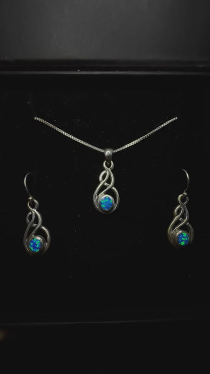 Sterling Silver Opal Necklace and Earrings set