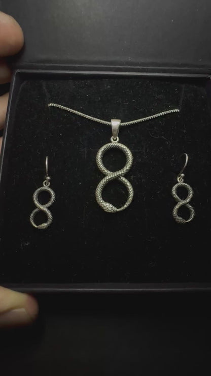 Sterling Silver Infinity Snake Necklace And Earrings set