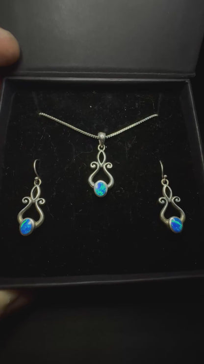 Sterling Silver Opal Necklace and Earrings set