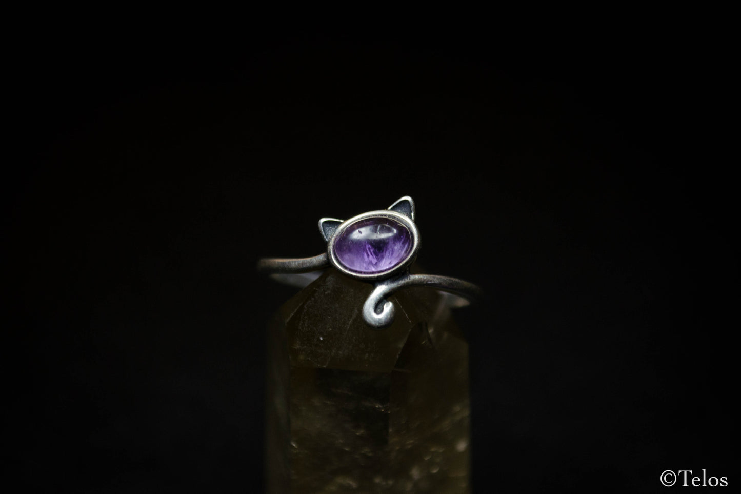 Sterling Silver Amethyst Cat Ring