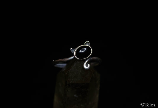 Sterling Silver Black Obsidian Cat ring